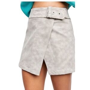 Free People NEW Ari Buckle Wrap Mini Skirt in Stone